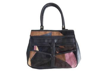 Czarna torebka z zamszowymi wstawkami patchwork retro vintage NOWA