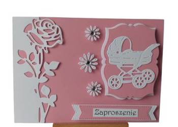 Zaproszenia Chrzest Święty Wózek Róża C6 Róż - Biel
