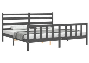 Rama łóżka z wezgłowiem szara lite drewno 200x200 cm WM-3192058