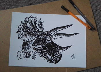 Rysunek: triceratops - cienkopis, A4, 250g/m2