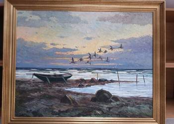 Obraz olejny-  Erik Ytting łódź i gęsi