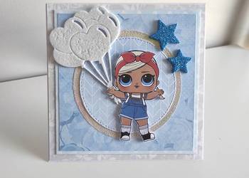 Kartka na urodziny ręcznie robiona LOL niebieska