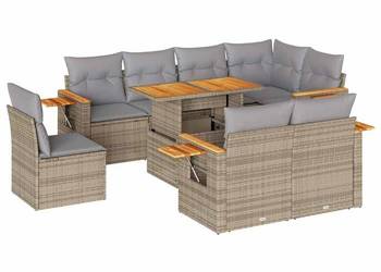 vidaXL 9-cz. zestaw mebli z poduszkami, beżowy(SKU:3327615)