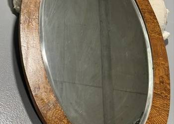 Owalne lustro art déco z lat 30. – czeczotka brzozowa, 117 × 65 cm