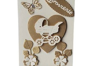 Zaproszenia Chrzest Święty Wózek W Sercu  C6  Złoto - Ecri