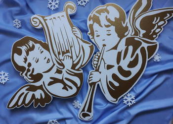 Aniołek z harfą i z trąbką dekoracja Boże Narodzenie