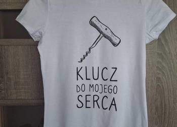 NOWY biały T-shirt z grafiką śmieszny 34 36 krótki rękaw koszulka