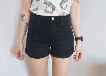 shorty czarne H&M, S, 36, damskie, wysoki stan, denim, jeans