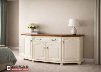 Stylowa Biała  Prowansalska Komoda 120`  Dębowy Blat BEKAS