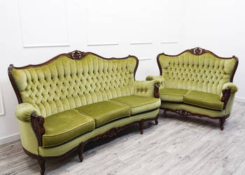 Meble do SALONU Komplet Ludwik PIKOWANA Kanapa + SOFA  BUK PLUSZ OLIWKOWY