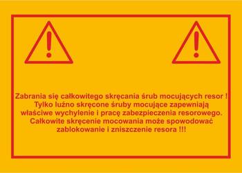 Naklejka ostrzegawcza piktogram uwaga śruby resora
