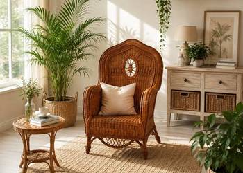 Unikatowy Fotel Wiklinowy / Rattanowy – Styl Vintage / Boho