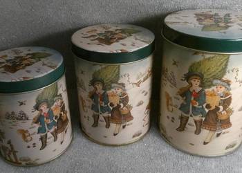PUSZKA x3! VINTAGE prezent święta pojemnik metal ZESTAW 3w1