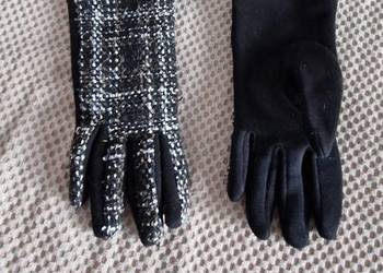 rękawiczki zimowe damskie biało czarne wełna melanż