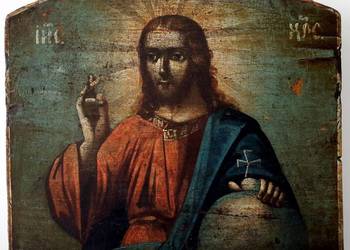 Ikona Jezus Chrystus  Zbawiciel Świata Rosja XIXw 0109