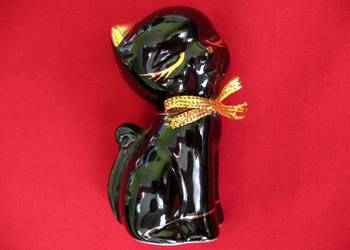 Kot - kotek czarny z kokardą - porcelana - 7 x 3,5 x 3cm