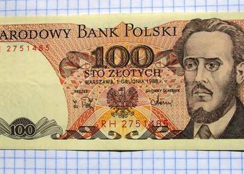 BANKNOT - 100 ZŁOTYCH 1988 ROK - POLSKA ( SER. RH 2751485 )