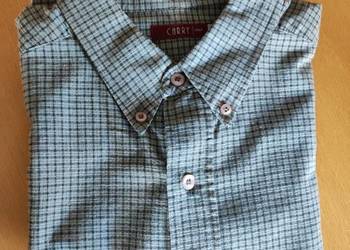 wizytowa męska koszula w kratkę bawełniana na guziki kołnierzyk