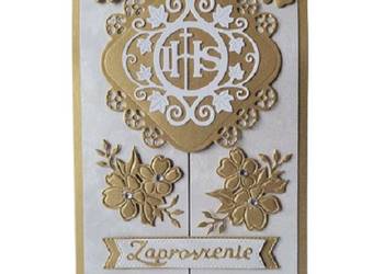 ZAPROSZENIA KOMUNIA UNIWERSALNE IHS W KWIATACH B6 ZŁOTO - ECRI
