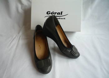 Góral roz 38 dł. 25cm Szare czółenka koturn Skóra Skórzane