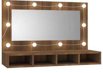 Szafka z lustrem i oświetleniem LED brązowy dąb 90x315x62 cm WM-820459