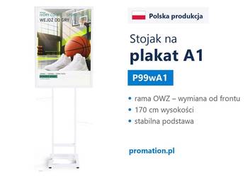 Biały stojak na plakat A1 z ramą OWZ do salonu i showroomu firmowego