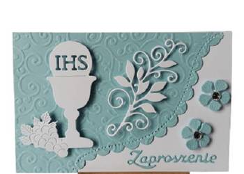 Zaproszenia Komunia Chłopiec Kielich Z Winogronem – C6 – Błękit – Biel