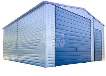 Garaż Blaszany 5,5x6m Brama Uchylna Drzwi 2x Okno Dach Dwuspad GP415