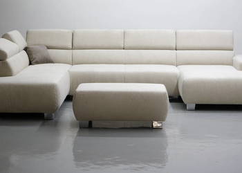 TNP WIelkie U regulowane zagłówki rogówka salon Narożnik sztruks jasny beż