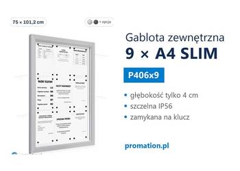 Zamykane gabloty ogłoszeniowe SLIM 9-18 x A4, aluminiowe IP56 P406