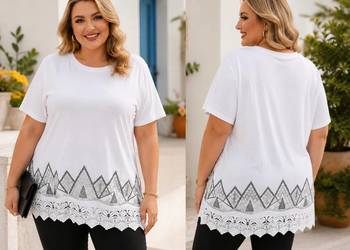 Bluzka T-shirt damski ozdobny dół -cyrkonie+ koronka biust 112cm