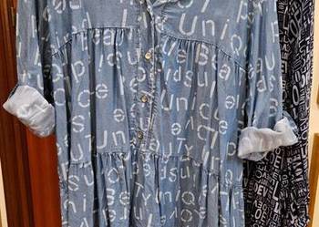 SUKIENKA/ TUNIKA/ koszula długa z bawełny jakby jeansowa w litery rozm. XXL