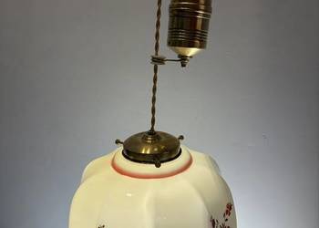 Orginalna stara lampa wisząca z przeciwwagą i podsufitką mosiężną gwint E27
