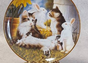 PORCELANOWY KOLEKCJONERSKI TALERZ FRANKLIN MINT - KITTEN AND COTTON TAILS P