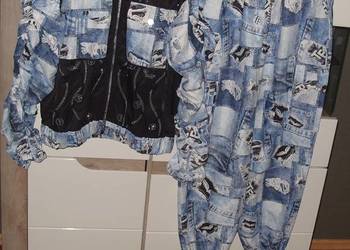 Dres a'la jeans TATU spodnie bojówki +kurtka czarne dodatki _cyrkonie _Kie