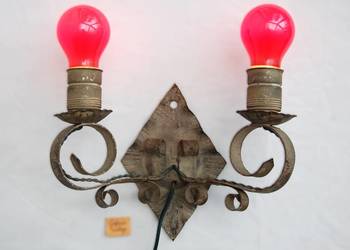 Stary kinkiet dwuramienny, metalowy, kuty, metaloplastyka, vintage