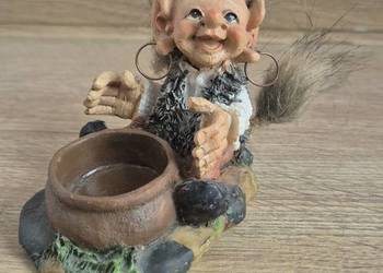 Gnom / troll na tealighty – figurka z garnkiem lata 90