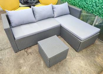 Narożnik do ogrodu technorattan plus stolik-pufa, odcienie szarości