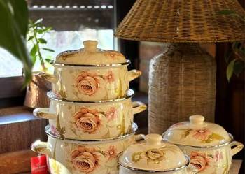 199 zł   Garnki duże  emalia róże