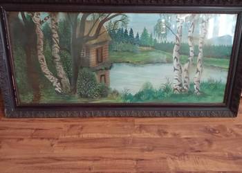 stary obraz olejny duży 63,5x131cm