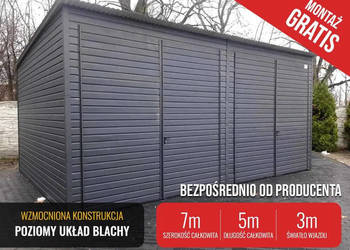 Garaż Blaszany w kolorze Grafit - JEDNOSPADOWY - Wiata - GrzywStal A23v16