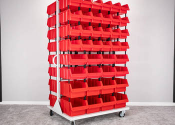 Wózek mobilny 80 szt. pojemników czerwonych 180 cm x 105 cm x 86 cm