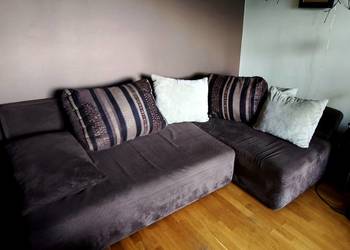 Duży narożnik czekoladowy 240 cm, sztruks, funkcja spania, stan idealny