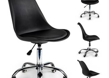 Krzesło obrotowe biurowe z podnośnikiem poduszką chromowane nogi czarne Mo…