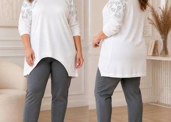Bluza damska CEKINY biala asymetryczna -biust 128cm