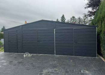 Garaż Blaszany 8x5 Dwustanowiskowy Grafit MAT Premium • Dwuspadowy Dach