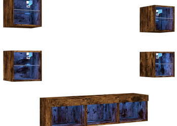 7-częściowy zestaw mebli TV z LED przydymiony dąb WM-3216587