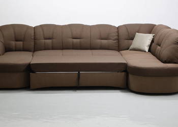 TSS Nowe Wielkie U funkcja spania kanapa rogówka Brązowa tkanina narożnik