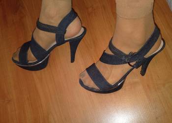 Sandały szpilki unikat na platformie koturnie jeans dżins 38