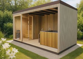 Sauna ogrodowa z wiatą - 500x245x230cm - realizacja - Bielsko-Biała